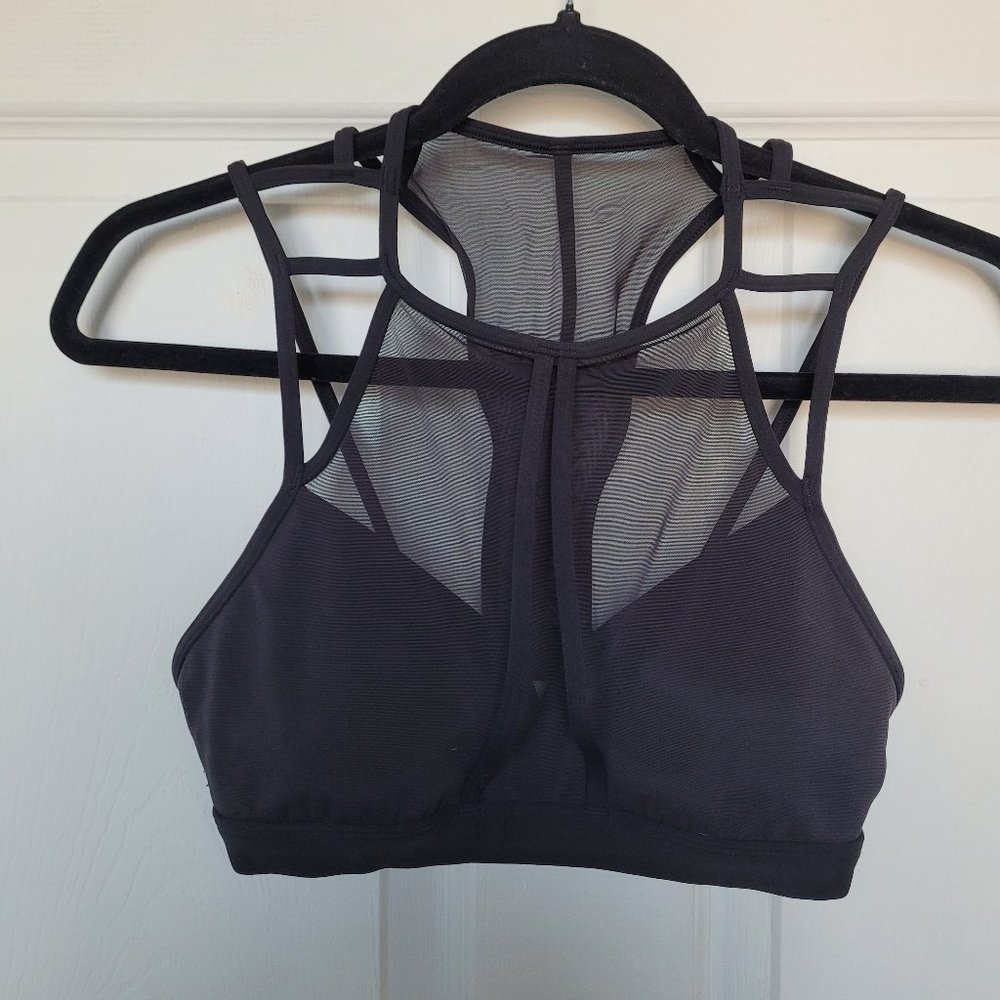 Reebok Dance strap bra strappy mesh removable pads high neck small black